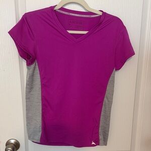 Active USA Women's V-Neck Magenta and Gray Tee